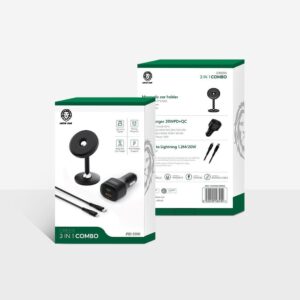 Green Lion 3in1 Combo PD20W Magnetic Car Holder & Car Charger Color Black. Model : GN3IN1COMBO