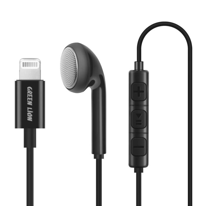 Green Lion MFI Mono Earphone with Lightning Connector - Black. Model : GNMFIMOEBK