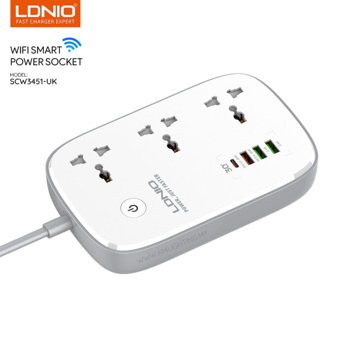 LDNIO Wi-Fi Smart Power Strip 3 AC Jacks 4 USB. Model : SCW3451