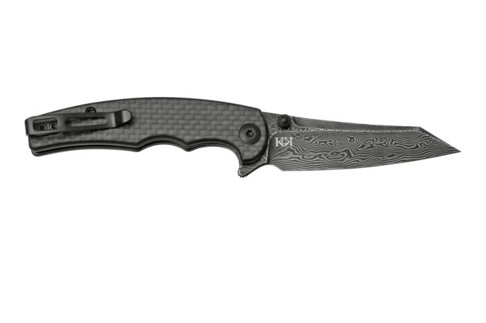 Civivi P87 Folder Twill Carbon Fiber Overlay On Black G10 Handle Black Hand Rubbed Damascus Blade Model : C21043-DS1