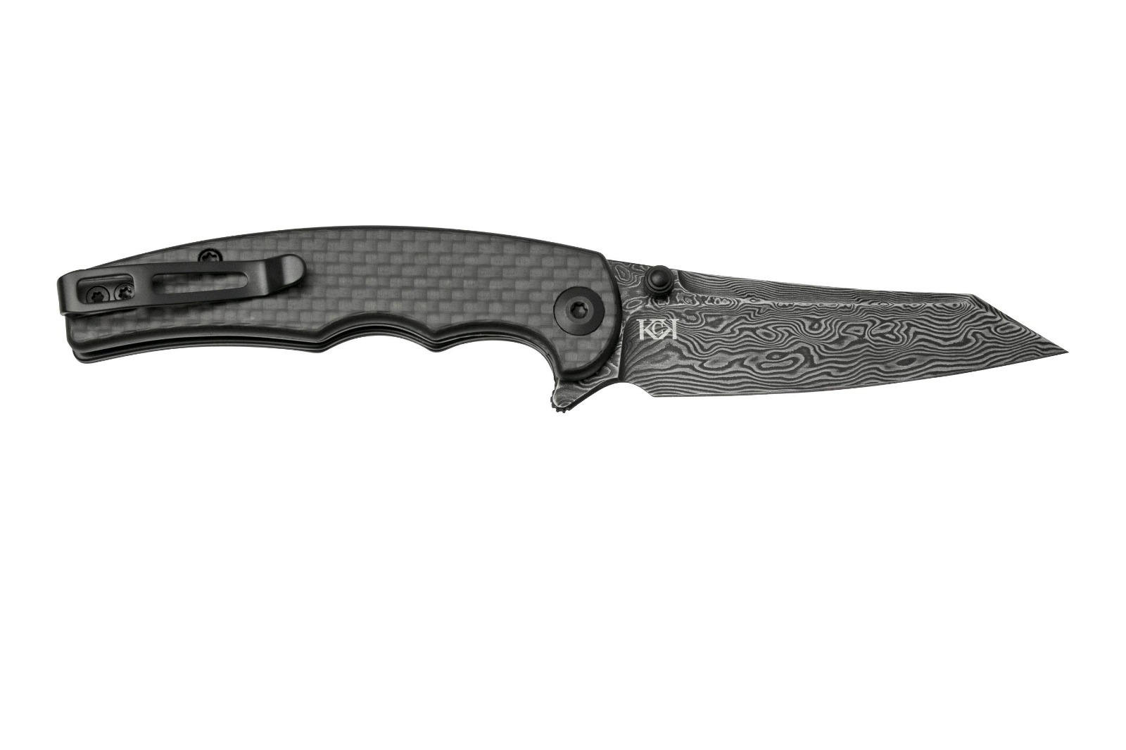 Civivi P87 Folder Twill Carbon Fiber Overlay On Black G10 Handle Black Hand Rubbed Damascus Blade Model : C21043-DS1