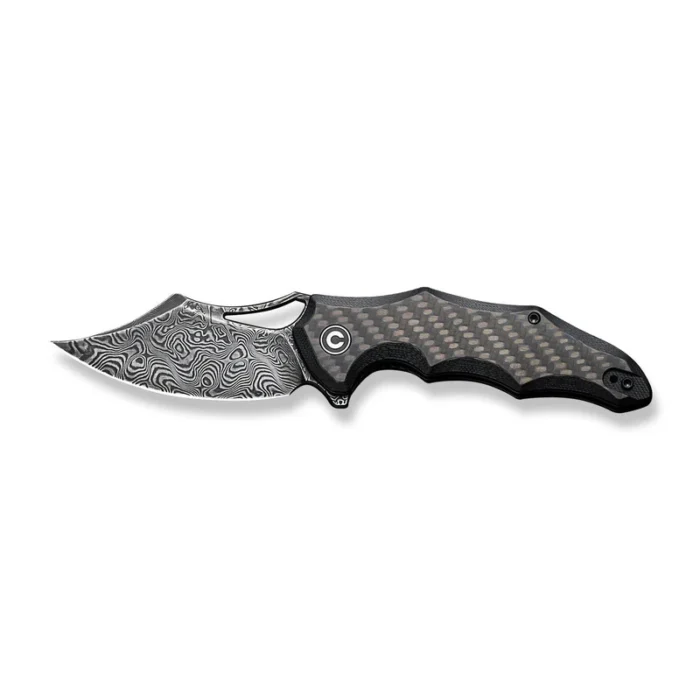 Civivi Chiro Carbon Fiber Overlay On Black G10 Handle Black Hand Rubbed Damascus Blade Model: C23046-DS1