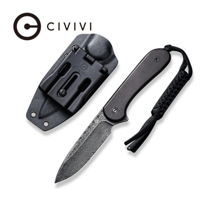 CIVIVI Fixed Blade Elementum Black Ebony Flat Handle Black Hand Rubbed Damascus Blade C2105-DS1