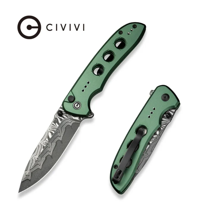 CIVIVI Hyperpulse Green Aluminum Handle Damascus Blade Model: C23087A-DS1
