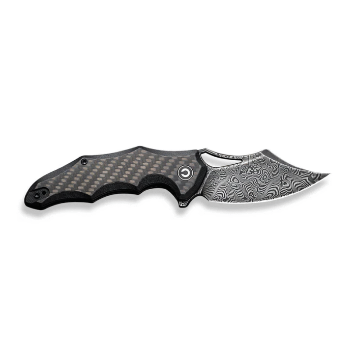 Civivi Chiro Carbon Fiber Overlay On Black G10 Handle Black Hand Rubbed Damascus Blade Model: C23046-DS1 - Image 4