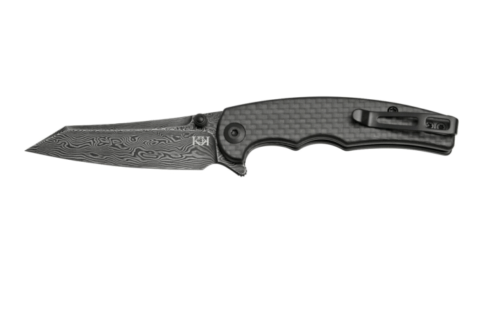 Civivi P87 Folder Twill Carbon Fiber Overlay On Black G10 Handle Black Hand Rubbed Damascus Blade Model : C21043-DS1 - Image 2