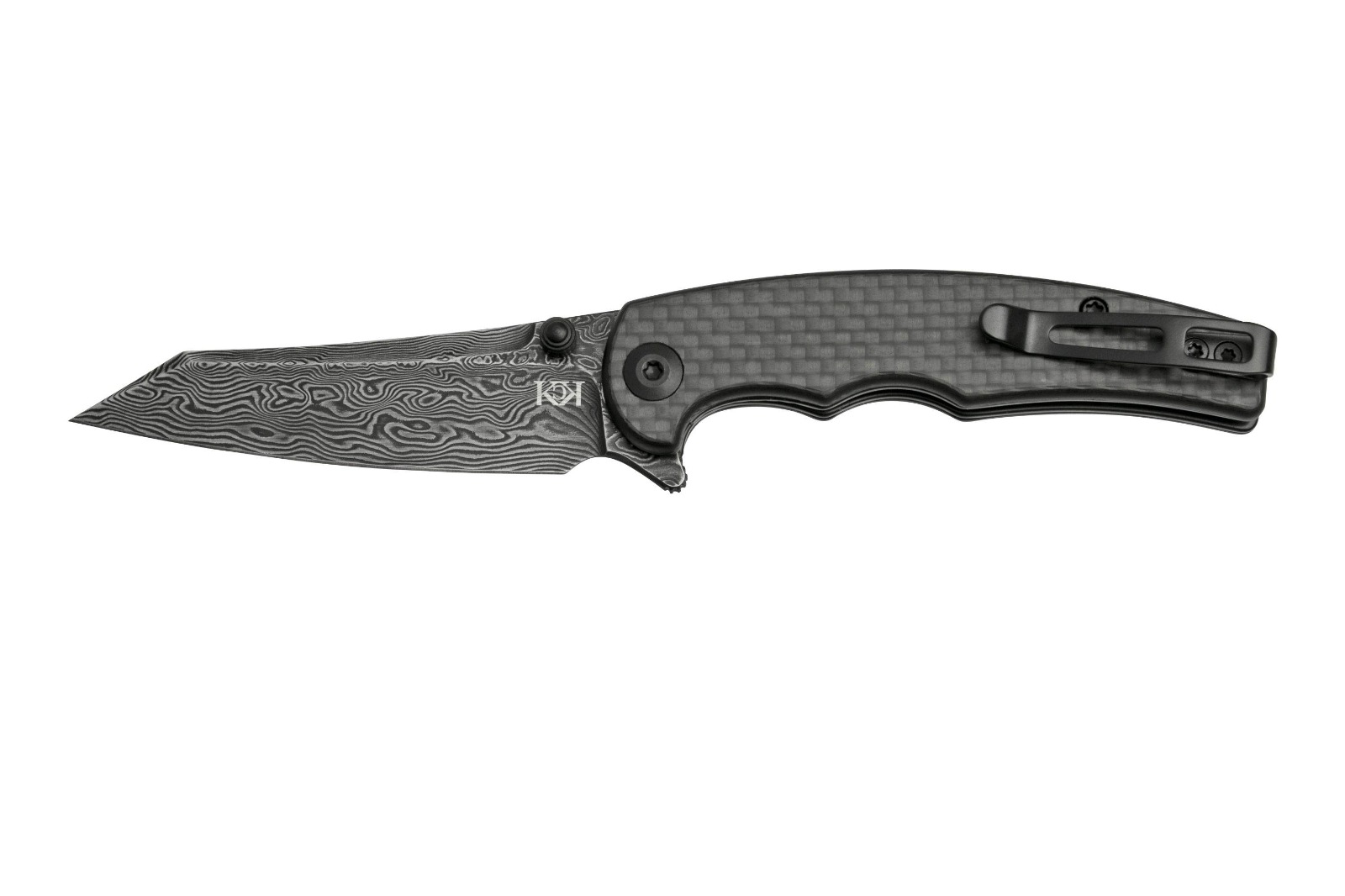 Civivi P87 Folder Twill Carbon Fiber Overlay On Black G10 Handle Black Hand Rubbed Damascus Blade Model : C21043-DS1 - Image 2