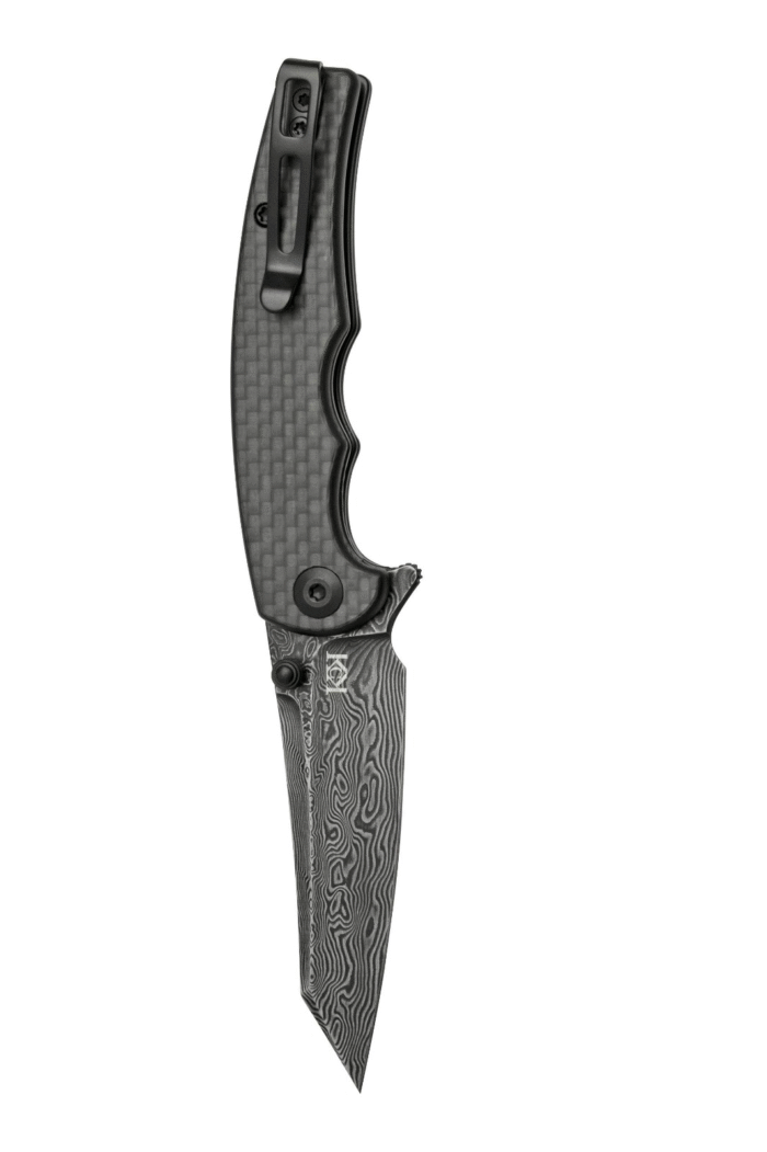 Civivi P87 Folder Twill Carbon Fiber Overlay On Black G10 Handle Black Hand Rubbed Damascus Blade Model : C21043-DS1 - Image 3