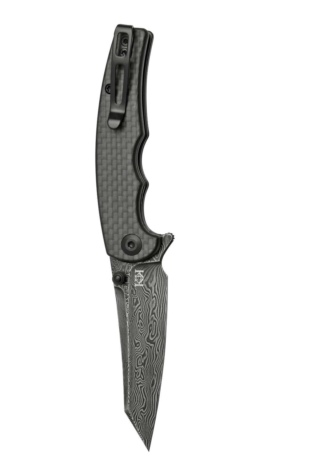 Civivi P87 Folder Twill Carbon Fiber Overlay On Black G10 Handle Black Hand Rubbed Damascus Blade Model : C21043-DS1 - Image 3
