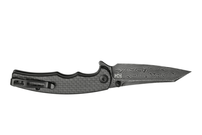 Civivi P87 Folder Twill Carbon Fiber Overlay On Black G10 Handle Black Hand Rubbed Damascus Blade Model : C21043-DS1 - Image 4