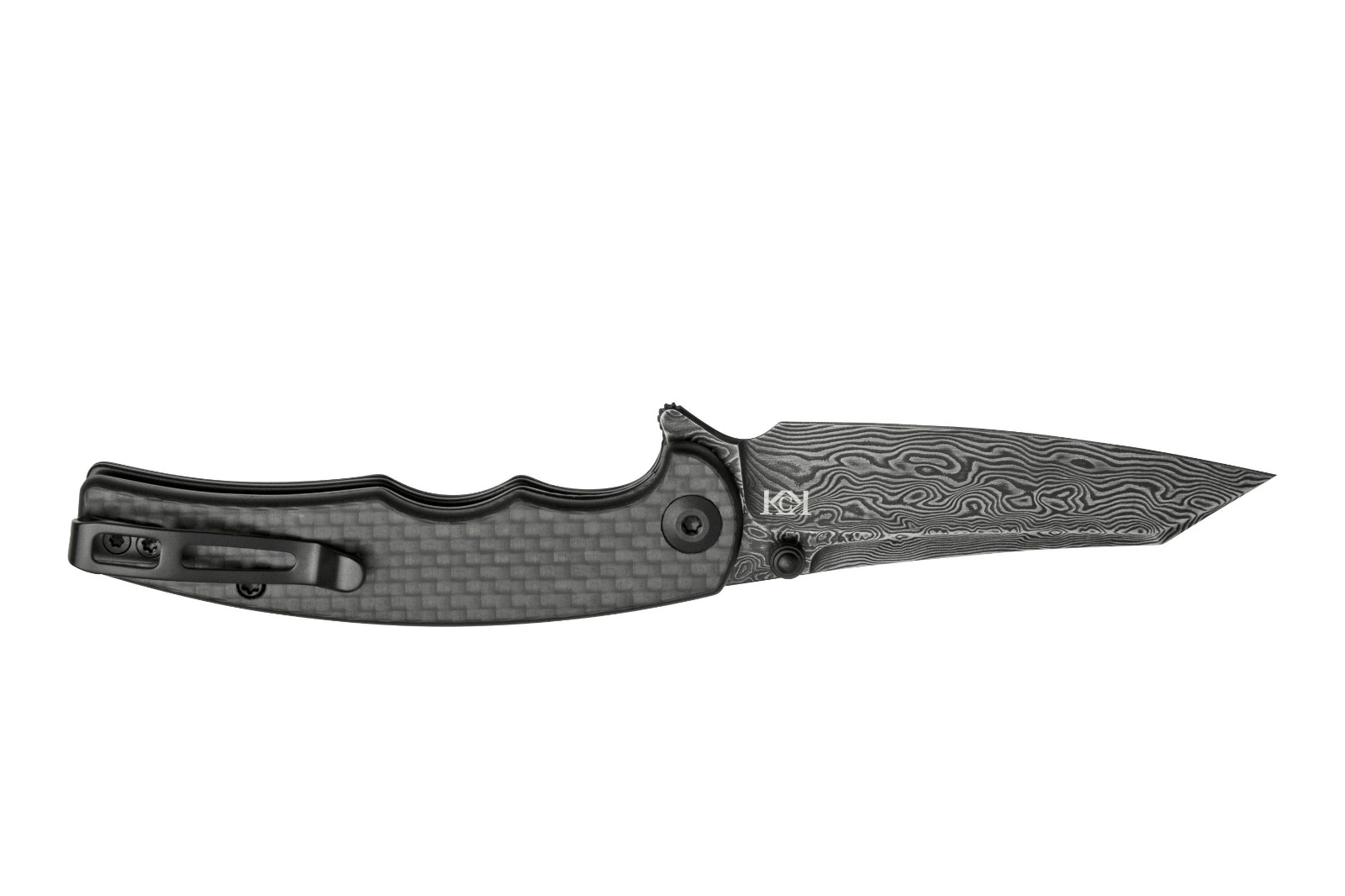 Civivi P87 Folder Twill Carbon Fiber Overlay On Black G10 Handle Black Hand Rubbed Damascus Blade Model : C21043-DS1 - Image 4