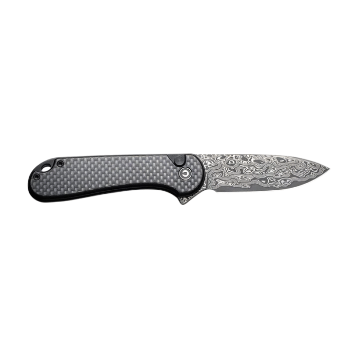 CIVIVI Button Lock Elemen tum II Twill Carbon Fiber Overlay On Black G10 Handle Damascus Blade Model: C18062PB-DS1 - Image 2