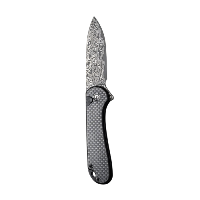 CIVIVI Button Lock Elemen tum II Twill Carbon Fiber Overlay On Black G10 Handle Damascus Blade Model: C18062PB-DS1 - Image 3