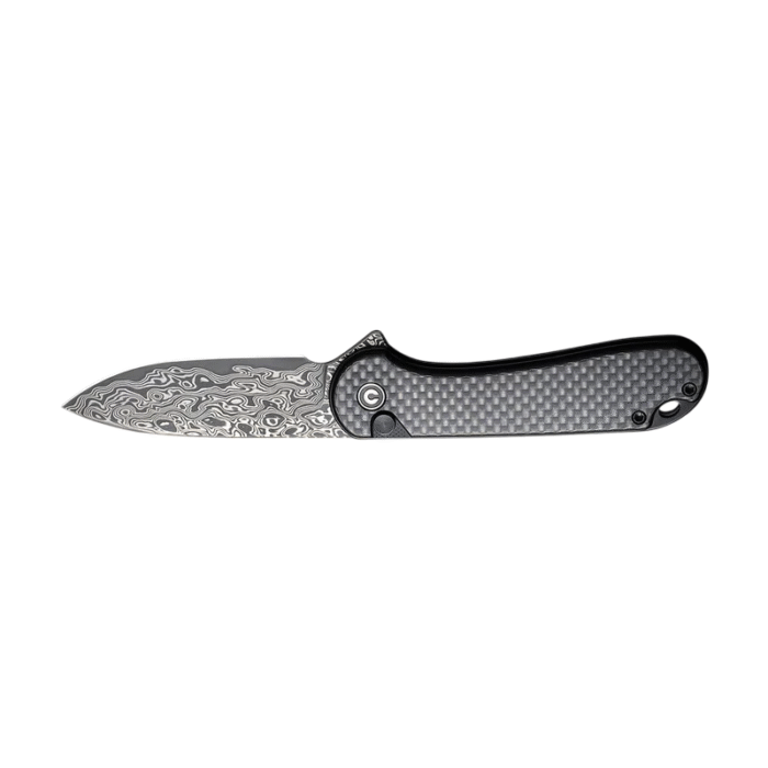 CIVIVI Button Lock Elemen tum II Twill Carbon Fiber Overlay On Black G10 Handle Damascus Blade Model: C18062PB-DS1 - Image 4