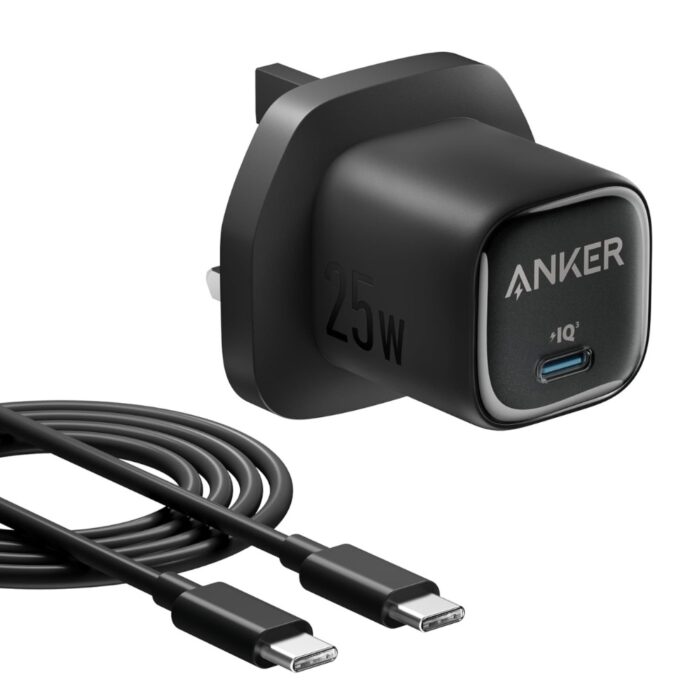 Anker Fast Charge ( 25w , Compact ) With USB- C Cable Color. Black  Model: B2656K11