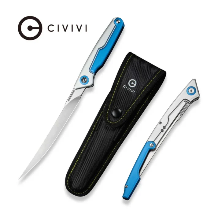CIVIVI Shawka Silver And Blue Aluminum Handle Satin Finished 14C28N Blade Model: C22029B-2