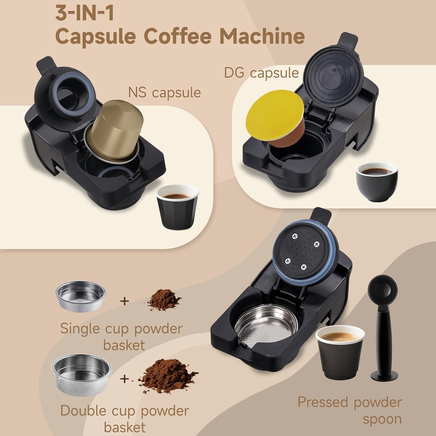 BOMIDI Capsule Coffee Machine 3-in-1 20 Bar Espresso Maker, 1400W, 700ml Tank | CM01 - Image 2