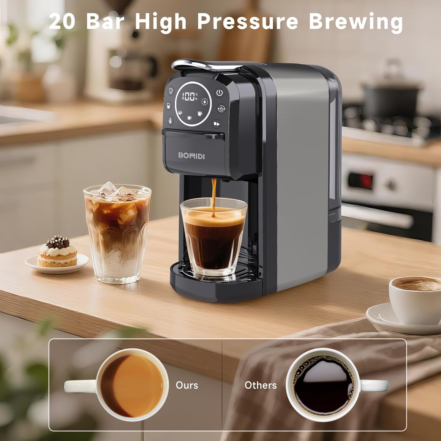 BOMIDI Capsule Coffee Machine 3-in-1 20 Bar Espresso Maker, 1400W, 700ml Tank | CM01 - Image 3