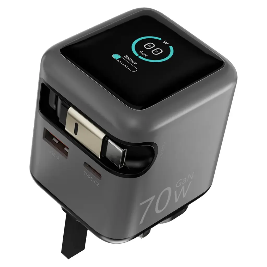 Powerology Halo 70W charger with retractable cable Output :70W (max) Model: PWCUQC051 - Image 3